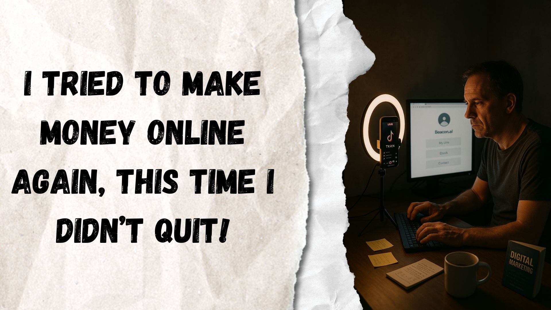 Photo of a guy at this computer going LIVE and selling on the Internet